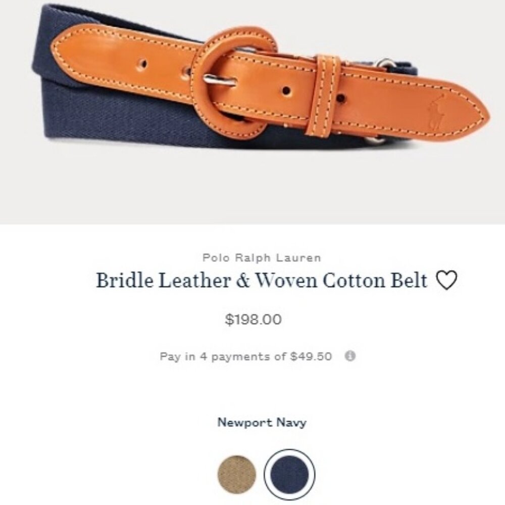 Polo Ralph Lauren Bridle Leather & Woven Cotton Belt NWOT